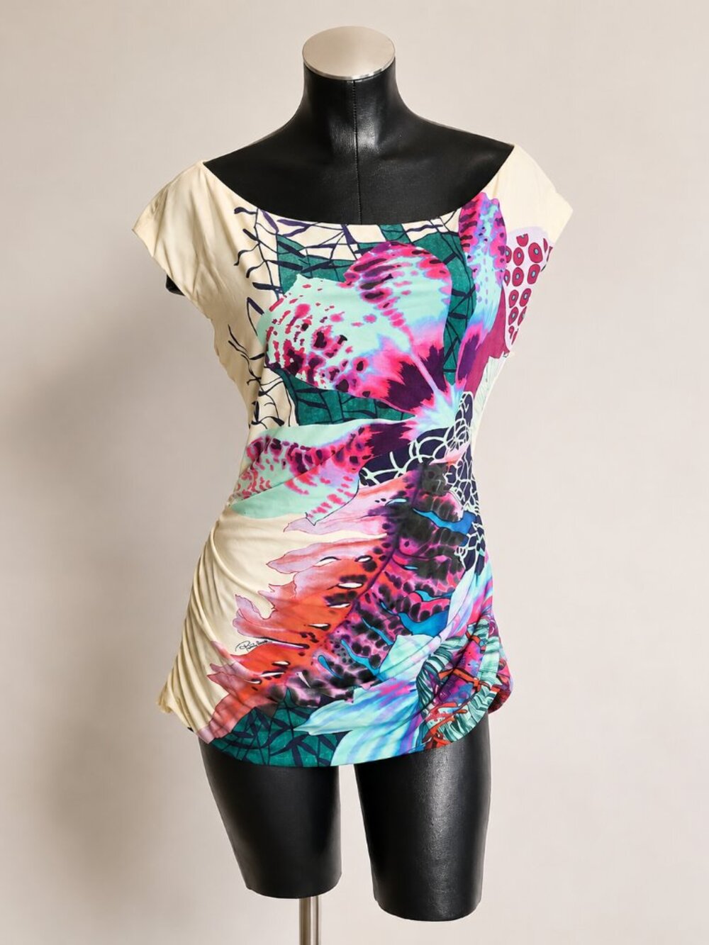 Roberto Cavalli Firenze Butterfly Print Cutout Back Top Size 46 / US 10